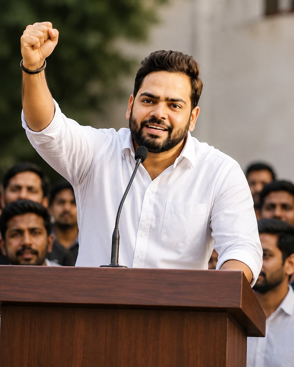 चुनावी सभा में भाषण देते हुए उम्मीदवार